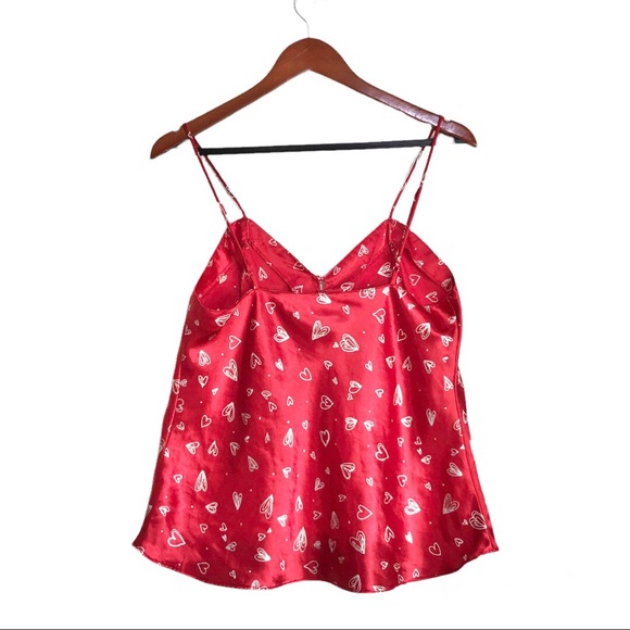 VTG 90's Y2K Kathryn Red & White Heart Print Satin Sweetheart Neck Crop Cami Top - Picture 3 of 6